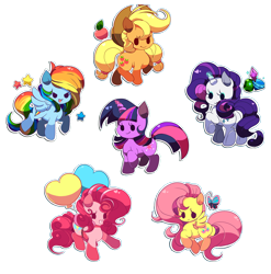 Size: 2308x2332 | Tagged: safe, artist:sugaryrainbow, derpibooru import, applejack, fluttershy, pinkie pie, rainbow dash, rarity, twilight sparkle, earth pony, pegasus, pony, unicorn, chibi, cute, dashabetes, diapinkes, female, high res, jackabetes, mane six, mare, raribetes, shyabetes, simple background, transparent background, twiabetes