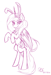 Size: 1244x1831 | Tagged: safe, artist:ho7y5hoxx, princess luna, alicorn, pony, bunny ears, lunadoodle, monochrome, rearing, sketch, solo