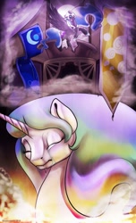 Size: 1165x1920 | Tagged: safe, artist:blindcoyote, nightmare moon, princess celestia, alicorn, pony, princess twilight sparkle (episode), crown, female, horn, jewelry, mare, regalia, siblings, sisters