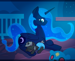 Size: 2000x1628 | Tagged: source needed, useless source url, safe, artist:cuddlehooves, princess luna, oc, oc:dusk shadow, alicorn, pony, cute, diaper, duskshadowbrony, foal, maternaluna, poofy diaper