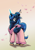 Size: 1100x1550 | Tagged: safe, artist:lovelyneckbeard, princess luna, alicorn, pony, alternate hairstyle, clothes, glowing horn, kanzashi, kimono (clothing), smiling, solo, zouri