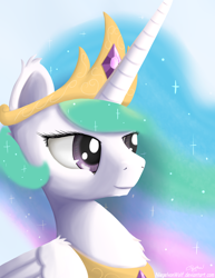 Size: 1280x1656 | Tagged: safe, artist:niegelvonwolf, princess celestia, alicorn, pony, bust, smiling, solo