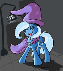 Size: 1132x1273 | Tagged: safe, artist:pidgeonspen, derpibooru import, trixie, pony, unicorn, blue coat, female, horn, mare, smiling, solo, two toned mane