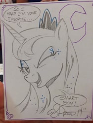 Size: 768x1024 | Tagged: safe, artist:andypriceart, princess luna, alicorn, pony, andy you magnificent bastard, solo, traditional art, wink