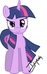 Size: 636x991 | Tagged: safe, artist:jykinturah, derpibooru import, twilight sparkle, unicorn twilight, pony, unicorn, female, grin, looking at you, mare, signature, simple background, smiling, solo, transparent background