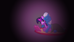 Size: 1920x1080 | Tagged: safe, artist:facelessguru, derpibooru import, trixie, twilight sparkle, book, female, lesbian, shipping, twixie, yawn