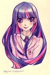 Size: 383x572 | Tagged: safe, artist:kerriwon, derpibooru import, twilight sparkle, humanized, solo, traditional art