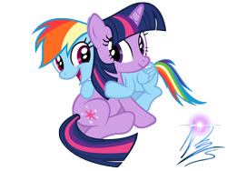 Size: 8000x6000 | Tagged: safe, artist:nightmaremoons, derpibooru import, rainbow dash, twilight sparkle, pegasus, pony, absurd resolution, cute, duo, eye contact, female, happy, hug, hug from behind, lesbian, looking at each other, mare, open mouth, shipping, simple background, smiling, transparent background, twidash, vector