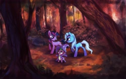 Size: 3454x2151 | Tagged: safe, artist:nayshie, derpibooru import, spike, trixie, twilight sparkle, dragon