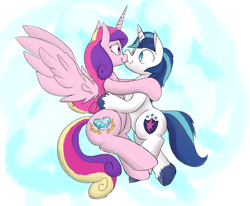 Size: 5000x4120 | Tagged: safe, artist:martinhello, princess cadance, shining armor, alicorn, pony, unicorn, absurd resolution, cuddling, female, hug, kissing, looking at each other, male, mare, shiningcadance, shipping, snuggling, stallion, straight