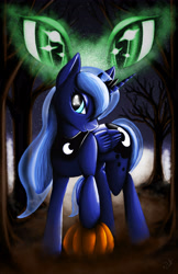 Size: 3300x5100 | Tagged: safe, artist:spiritofthwwolf, princess luna, alicorn, pony, green eyes, nightmare night, pumpkin