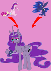 Size: 500x700 | Tagged: safe, artist:deusexequus, princess cadance, princess luna, fusion, simple background