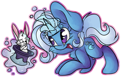 Size: 8327x5410 | Tagged: safe, artist:cutepencilcase, derpibooru import, trixie, pony, rabbit, unicorn, absurd resolution, bunny out of the hat, crossed arms, female, glowing horn, hat, magic, mare, simple background, telekinesis, transparent background, vector