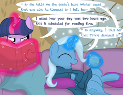 Size: 3000x2329 | Tagged: safe, artist:dazed-and-wandering, derpibooru import, trixie, twilight sparkle, annoyed, ask stalker trixie, female, lesbian, shipping, twixie