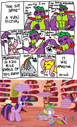 Size: 1198x1965 | Tagged: safe, artist:thelastgherkin, derpibooru import, fluttershy, rainbow dash, rarity, spike, twilight sparkle, dragon, pegasus, pony, unicorn, beefspike, comic, hark a vagrant, ooh mister darcy