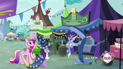 Size: 1280x720 | Tagged: safe, screencap, discord, princess cadance, twilight sparkle, twilight sparkle (alicorn), alicorn, pony, three's a crowd, blue flu, female, headless, hub logo, hubble, mare, modular