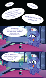 Size: 1920x3240 | Tagged: safe, artist:t-3000, princess luna, alicorn, pony, blushing, comic, filly, lollipop, magic, nurse, pov, woona