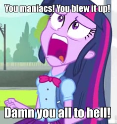 Size: 716x758 | Tagged: safe, edit, edited screencap, screencap, twilight sparkle, equestria girls, equestria girls (movie), caption, cropped, exploitable meme, planet of the apes, solo, twiscream