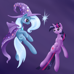 Size: 2000x2000 | Tagged: safe, artist:faikie, derpibooru import, trixie, twilight sparkle, unicorn, duo, duo female, female, mare