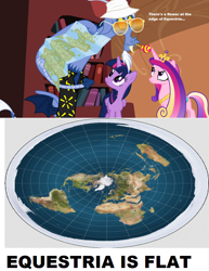 Size: 800x1035 | Tagged: safe, princess cadance, twilight sparkle, twilight sparkle (alicorn), alicorn, pony, three's a crowd, blue flu, clothes, critical research failure, equestria, fear and loathing in las vegas, female, flat, flat earth, flat world, hat, headcanon, map, mare, meme