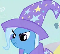 Size: 335x302 | Tagged: safe, derpibooru import, screencap, trixie, pony, unicorn, boast busters, angry, close-up, female, frown, glare, great and powerful scrunchy, mare, nose wrinkle, scrunchy face, solo