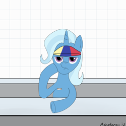 Size: 900x900 | Tagged: safe, artist:acceleron, derpibooru import, trixie, pony, unicorn, female, hat, mare, name tag, solo