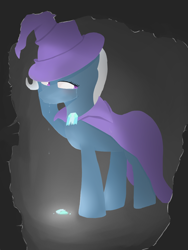 Size: 900x1200 | Tagged: safe, artist:mrpancakewolfie, derpibooru import, trixie, pony, unicorn, crying, sad, solo, trixie's cape, trixie's hat