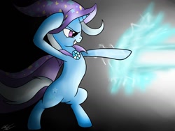 Size: 1024x768 | Tagged: safe, artist:wolftendragon, derpibooru import, trixie, pony, bipedal, magic, solo, trixie's cape, trixie's hat