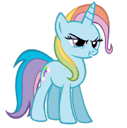 Size: 542x546 | Tagged: safe, artist:colossalstinker, derpibooru import, rainbow dash, rainbow dash (g3), trixie, pony, unicorn, g3, female, g3 to g4, generation leap, glare, grin, lidded eyes, mare, palette swap, recolor, simple background, smiling, smirk, solo, transparent background