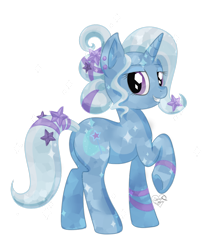 Size: 1024x1219 | Tagged: dead source, safe, artist:diigii-doll, derpibooru import, trixie, crystal pony, pony, unicorn, crystallized, female, lidded eyes, looking at you, mare, race swap, raised hoof, simple background, smiling, solo, transparent background