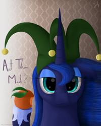 Size: 2560x3200 | Tagged: safe, artist:misterjuly, princess luna, alicorn, pony, female, horn, mare, orange, solo