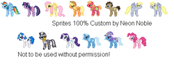 Size: 450x182 | Tagged: safe, artist:neon noble, derpibooru import, applejack, big macintosh, derpy hooves, dj pon-3, doctor whooves, fluttershy, pinkie pie, rainbow dash, rarity, trixie, twilight sparkle, vinyl scratch, zecora, earth pony, pegasus, pony, unicorn, zebra, male, mane six, pixel art, simple background, spread wings, sprite, stallion, white background