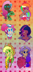 Size: 1000x2200 | Tagged: safe, artist:dotoriii, derpibooru import, applejack, fluttershy, pinkie pie, rainbow dash, rarity, twilight sparkle, dark skin, humanized, mane six