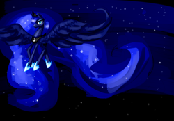 Size: 3600x2500 | Tagged: safe, artist:clrb, princess luna, alicorn, pony, flying, large wings, solo