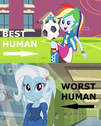 Size: 1160x1440 | Tagged: safe, derpibooru import, edit, edited screencap, screencap, rainbow dash, trixie, equestria girls, fall formal outfits, football