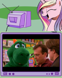Size: 1029x1278 | Tagged: safe, princess cadance, alicorn, pony, arnie, cadance laughs at your misery, exploitable meme, fight, laughing, meme, movie, nine months, obligatory pony, toy store, tv meme, vulgar