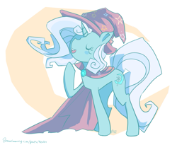 Size: 1027x844 | Tagged: safe, artist:wrenhat, derpibooru import, trixie, pony, unicorn, crescent moon, cute, diatrixes, eyes closed, female, mare, moon, open mouth, solo