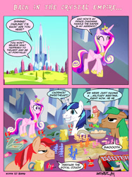 Size: 592x792 | Tagged: safe, artist:henbe, princess cadance, shining armor, oc, alicorn, pony, unicorn, board game, comic, stubble