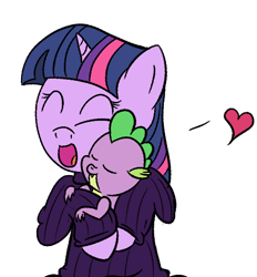 Size: 450x484 | Tagged: safe, artist:arrowshot, derpibooru import, spike, twilight sparkle, dragon, baby, clothes, cute, heart, spikelove, sweater