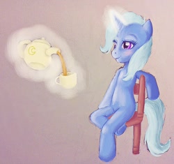 Size: 942x885 | Tagged: safe, artist:tiatheotaku, derpibooru import, trixie, chair, drink, sitting, tea