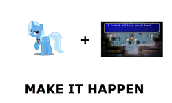 Size: 1337x796 | Tagged: safe, derpibooru import, trixie, all caps, exploitable meme, final fantasy, final fantasy i, garland, make it happen, meme, meta