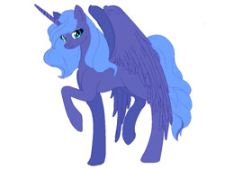 Size: 1200x900 | Tagged: safe, artist:firestarmlp, princess luna, alicorn, pony, raised hoof, s1 luna, simple background, solo, spread wings, younger