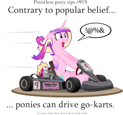 Size: 3469x3267 | Tagged: dead source, safe, artist:jittery-the-dragon, princess cadance, alicorn, pony, censored vulgarity, driving, female, floppy ears, go kart, grawlixes, mare, open mouth, pointless pony tips, solo, speech bubble