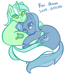 Size: 1078x1200 | Tagged: safe, artist:mcponyponypony, derpibooru import, lyra heartstrings, trixie, pony, unicorn, cuddling, cute, diatrixes, duo, female, lyrabetes, mare, simple background, snuggling, white background