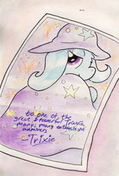 Size: 734x1084 | Tagged: safe, artist:slightlyshade, derpibooru import, trixie, pony, unicorn, autograph, female, mare, solo, traditional art