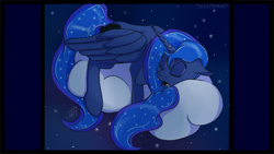 Size: 1920x1080 | Tagged: safe, artist:tlatophat, princess luna, alicorn, pony, cloud, lunadoodle, sleeping, solo