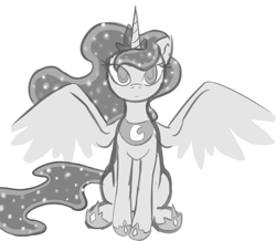 Size: 1280x1117 | Tagged: safe, artist:aenbrdraws, princess luna, alicorn, pony, grayscale, lunadoodle, monochrome, solo