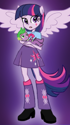 Size: 284x512 | Tagged: safe, edit, spike, twilight sparkle, equestria girls, alternative cutie mark placement, baby spike, equestria girls prototype, facial cutie mark, human spike, mama twilight, ponied up