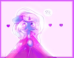 Size: 1557x1224 | Tagged: safe, artist:wallywind, derpibooru import, trixie, pony, unicorn, annoyed, brokenhearts, female, heart, mare, solo