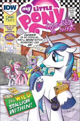 Size: 726x1101 | Tagged: safe, artist:andypriceart, idw, buck withers, cherry berry, lemony gem, princess cadance, shining armor, spring melody, sprinkle medley, alicorn, pony, unicorn, andy you magnificent bastard, comic cover, cover, diamond rose, dice bag, dungeons and dragons, school